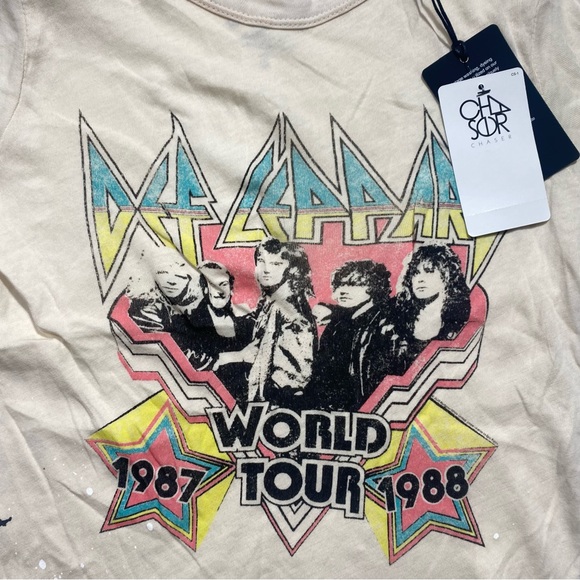 Chaser Cream Def Leopard World Tour 1988 100% Cotton Paint Spatter T-shirt NWT S - Picture 12 of 15